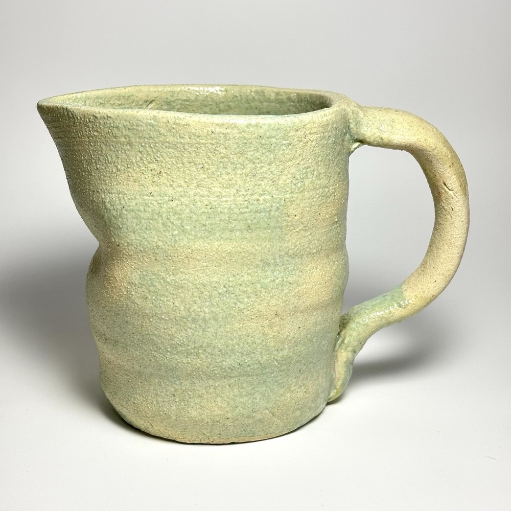 Joyce Simonton-Clamp Pottery Pitcher Stoneware Creamer Cream Light Green 4”